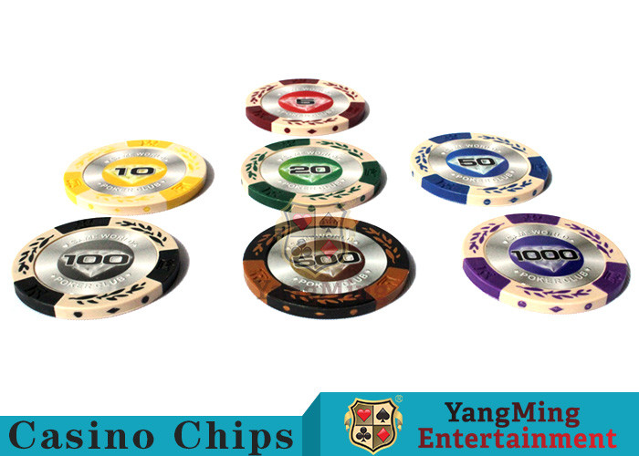 Quality 14g Custom Clay Poker Chips With Mette Sticker 3.4mm Thickness wholesale