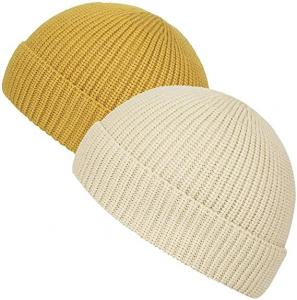 Quality Yellow Acrylic Plain Knit Beanie Hats With Short Brim Adult Size wholesale