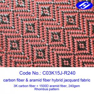 China Jacquard Woven Carbon Aramid Fabric / Red Carbon Fiber Cloth With Rhombus Pattern on sale