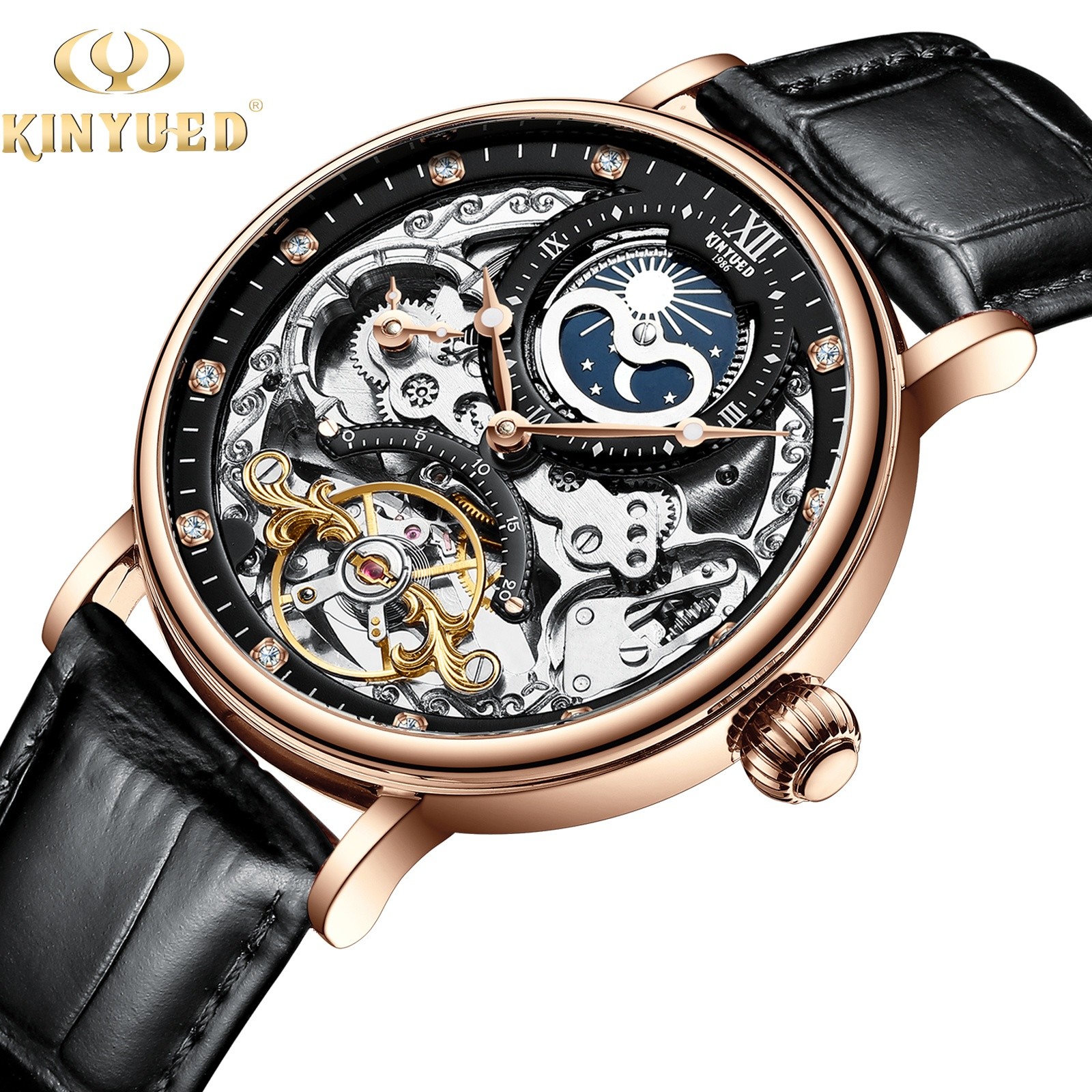 China Elegant Appearance Tourbillon Mechanical Watch Moon Phase Mechanical Wrist Watch on sale