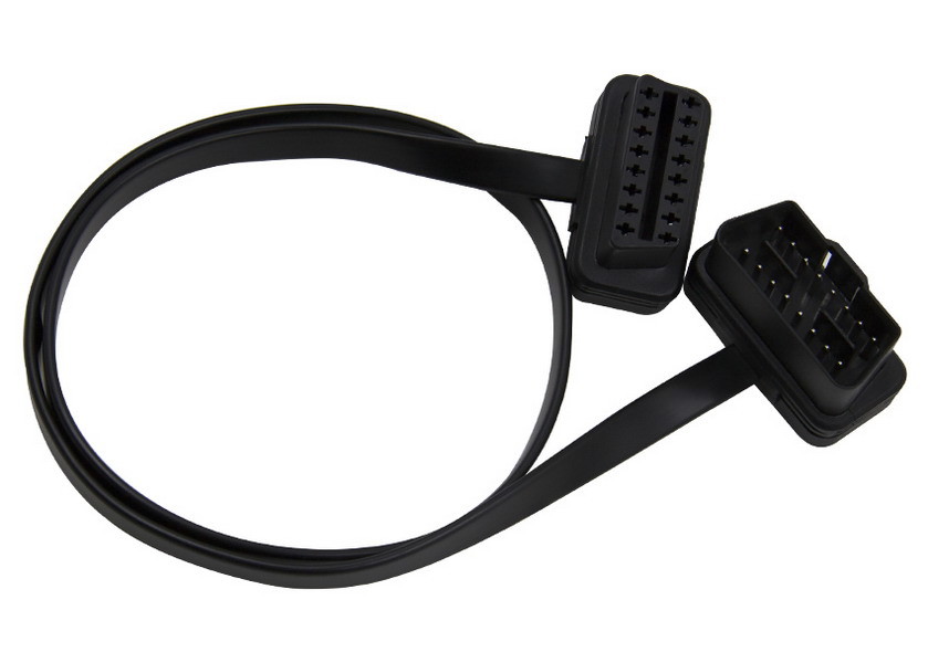 Quality Black Obd2 Extension Cable Right Angle Male 24V To Female Flat Extension Cord wholesale