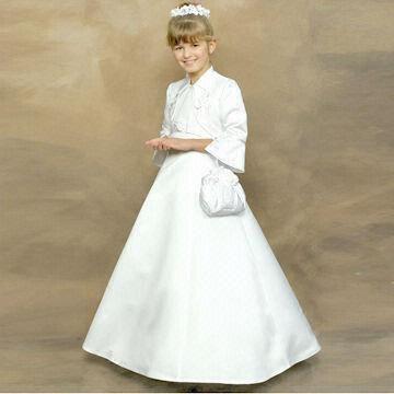 Quality Long Sleeves Satin White Flower Girl Dress, Various Colors are Available wholesale
