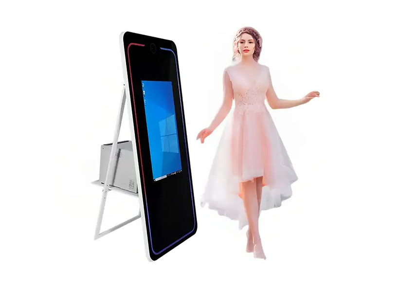 China Party Photo Booth Shell Mirror Selfie Touch Screen Photo Booth With Ring Light Camera And Printer on sale