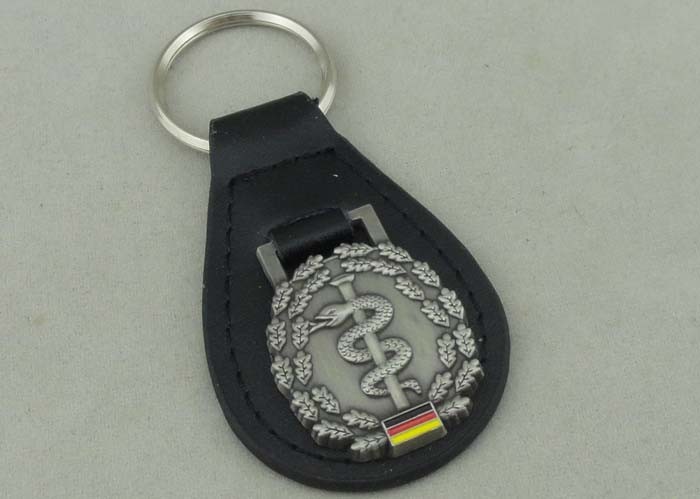 Quality Germany Personalized Leather Key Chains , Zinc Alloy Antique Silver Soft Enamel Keyring wholesale