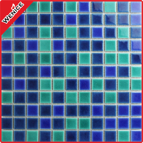 China 25x25 mm blue glass mosaic swimming pool tile on sale