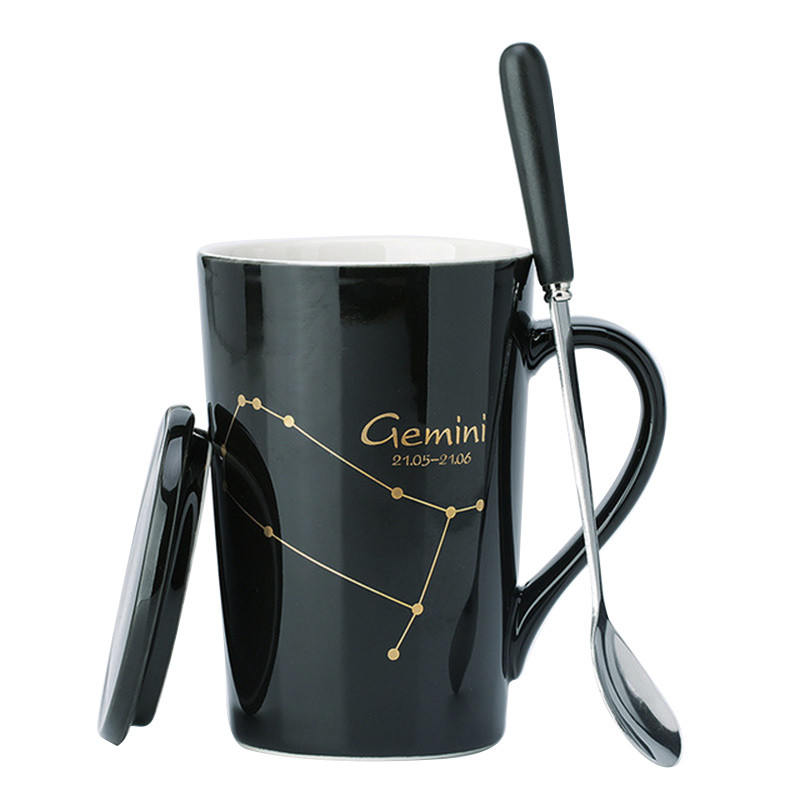 Quality 12 Constellation Custom Ceramic Mugs Coffee Tumbler Cups With Lid And Spoon wholesale