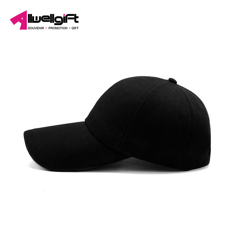Quality Solid color Mens Black Baseball Cap 6 Panel with lint free wholesale