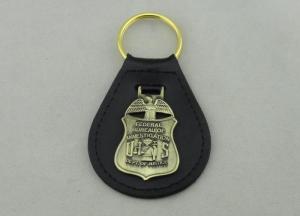Quality Die Stamping Personalized Leather Keychains With 3D Antique Brass Emblem wholesale
