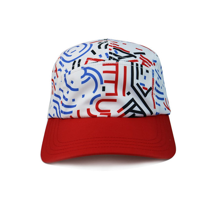 Quality High Quality 5 Panel Caps sublimation pattern camper cap with polyester with nylon webbing plastic buckle wholesale