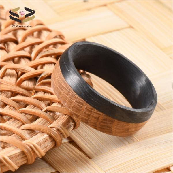Wedding Dome Black Carbon Fiber Ring Natural Charred Whiskey Barrel Wood Inlayed For Men