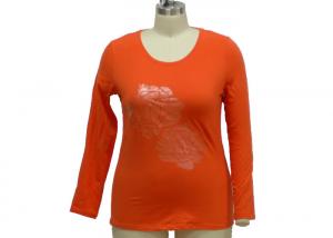 China Orange Color Womens Plain Long Sleeve T Shirts , Womens Leisure Wear For Spring on sale