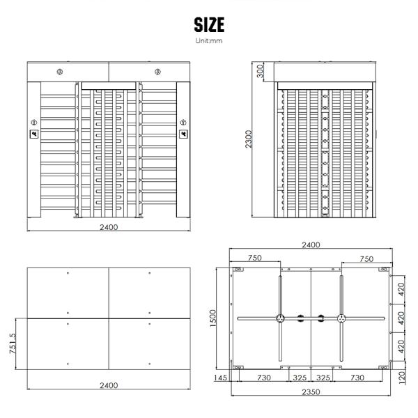 HCW Bi Directional Full Height Turnstile Gate With Fingerprint Pedestrian Entrance Security