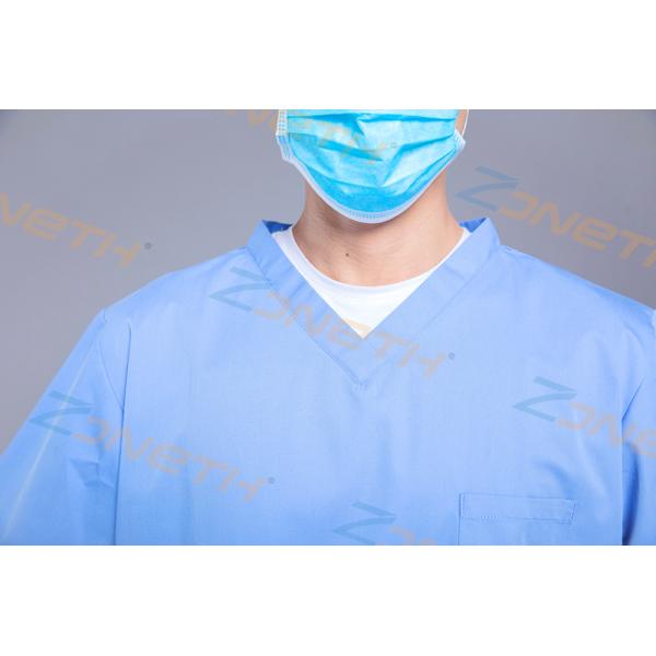 Reusable 100% Cotton GB15979 Blue Scrub Suit For Doctors