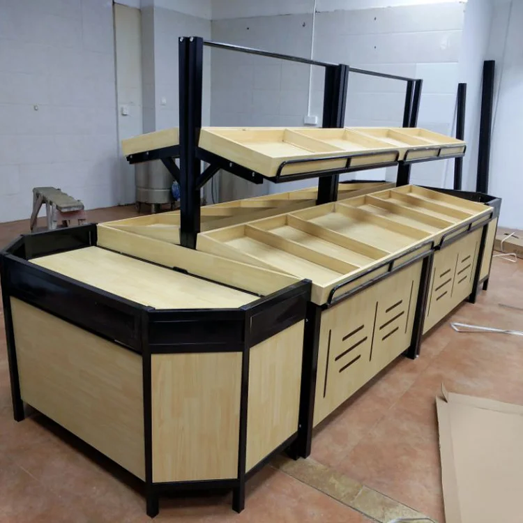 Wooden Fruit And Vegetables Shelves Display Rack For Supermarket