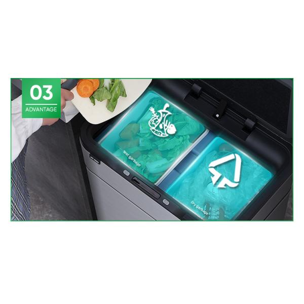 40L Stainless Steel Induction Garbage Bin Open Top Four Classification Storage Bucket Kitchen Waste Recycling Lid