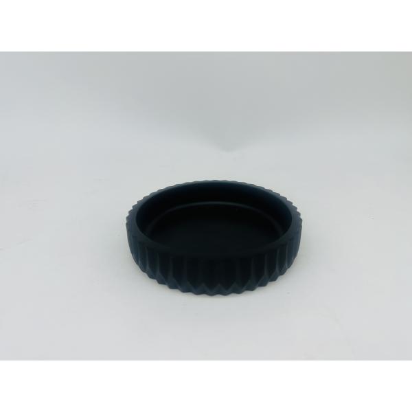 Black polyresin bathroom set round shape with vertical stripe hand soap bottle toilet brush holder