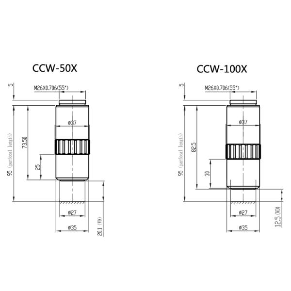 95mm Metallographic Achromatic Objective Lens APO Long Working Distance