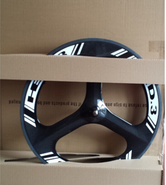 Hot sale 700c 3k/UD HED-3 glossy tri-spokes carbon clincher wheel for road bike&track bike
