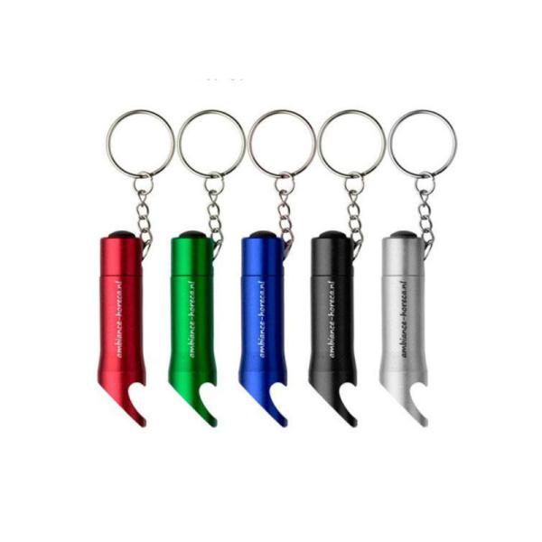 Custom popular cheap personalized promotion gift anodized small led keychain light beer bottle opener key ring