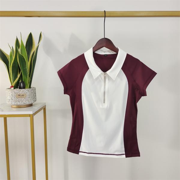 Burgundy Women Horse Riding Polo Shirts Half Zipper Equestrian Base Layer