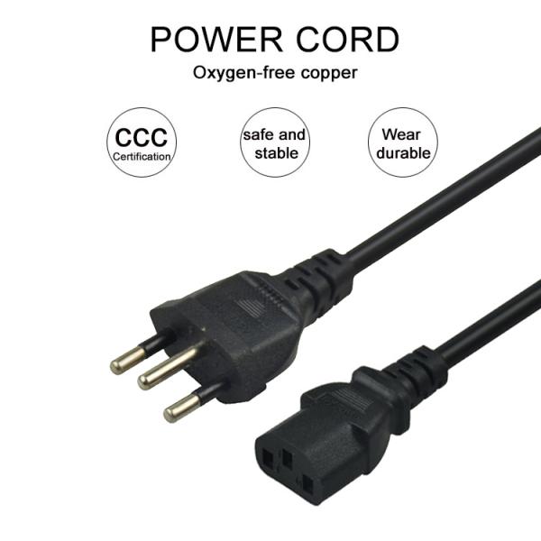 3Pin Brazil Plug Electrical Power Cord 1m 1.5m 1.8m 2m For PC Adapter