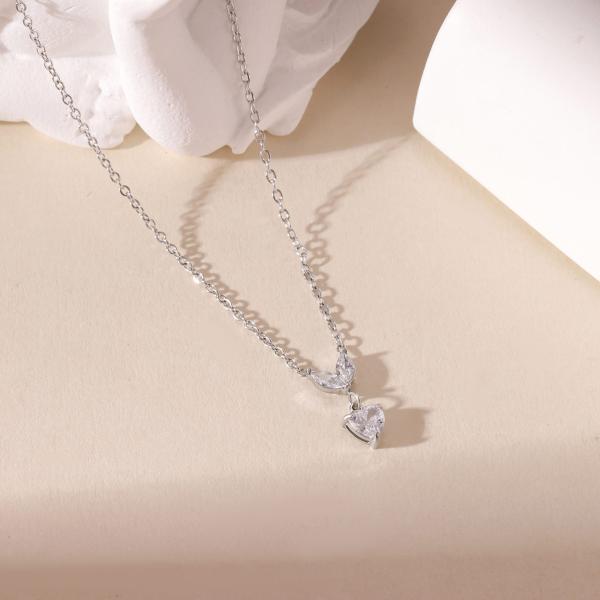 Elegant Stainless Steel Necklace with Heart and Marquise Zircon Pendant Retail for MOQ 2 Pieces