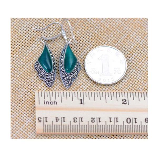 Sterling Silver Green Agate Drop Earrings Wing Style Women Jewelry (E019362GREEN)