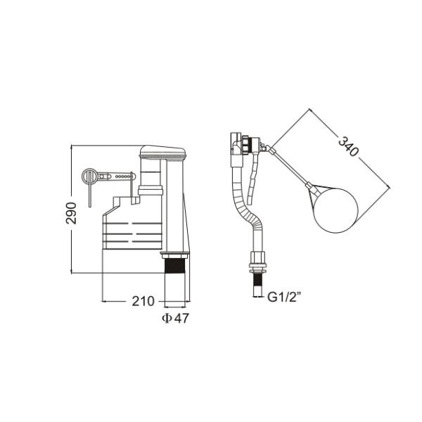 290MM Plastic Siphone Type High Flush Toilet Cistern Mechanism Concealed Toilet Flush