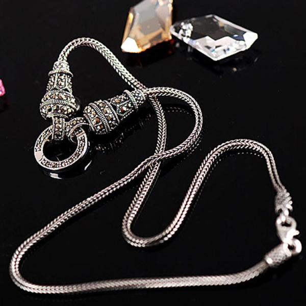 925 Sterling Silver Wheat Chain Necklace Thai Vintage Marcasite Necklace (N111701)