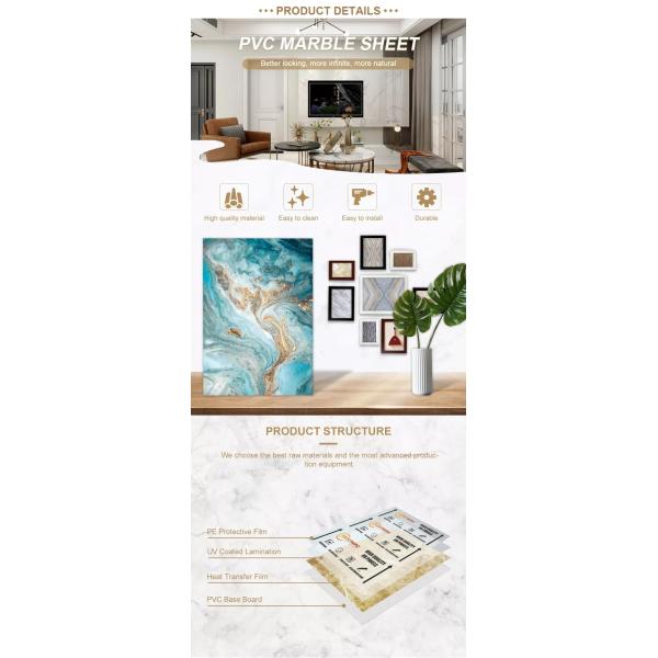 Waterproof Interior Decorative PVC Marble Sheet UV Marble Panels 2mm - 5mm