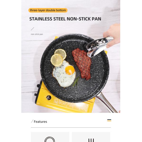 Hot Selling Kitchen Stainless Steel Non Stick Fry Pan Three Layer Double Bottom Medical Stone Frying Pans
