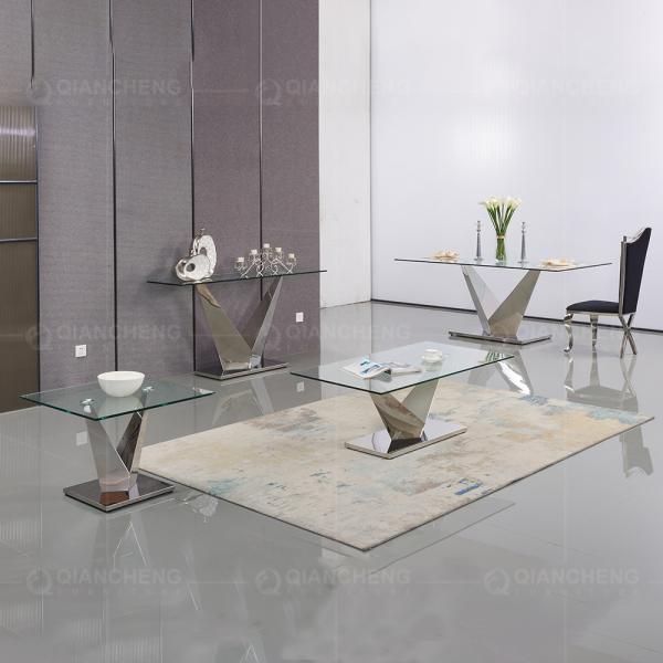 Stable OEM Tempered Glass Dining Table Rectangle 1.2mm 201 stainless steel
