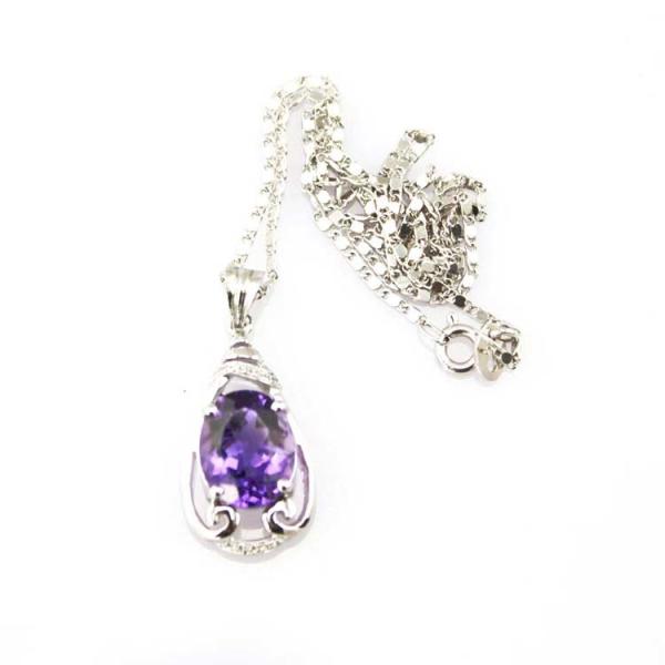 925 Silver Jewelry 9mmx11mm Amethyat Cubic Zircon Pendant(PSJ0406)