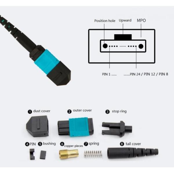 MPO-LC 24 Core MPO OM3 Fiber Optic Patch Cord 3M Multimode Connector