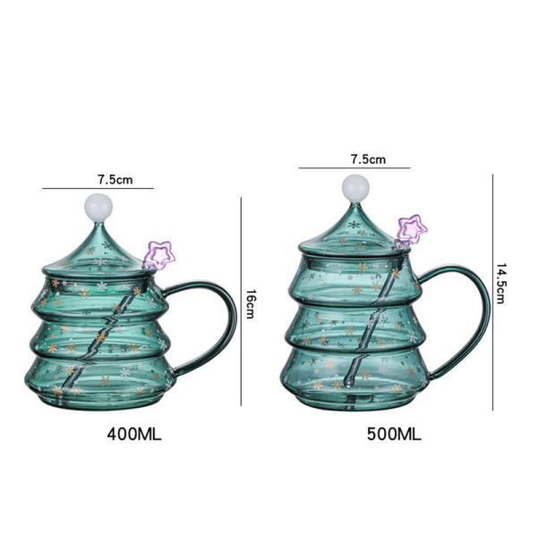 500ml Green Christmas Tree Shaped Borosilicate Glass Cup