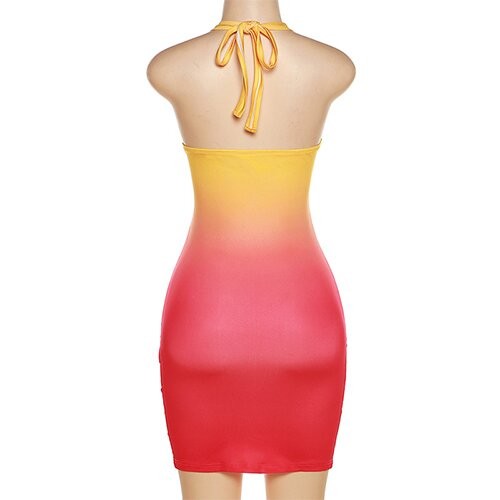 OEM maufactory European and American style 2023 spring women's new sexy hollow hanging neck open back gradient colorful