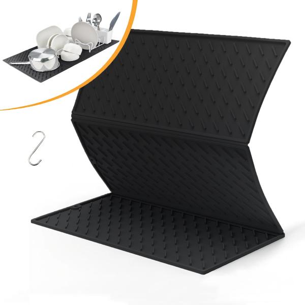 Silicone Collapsible Trifold Dish Drying Mat For Kitchen Counter Extra Large Dish Drainer Mat Compact &Foldable Design