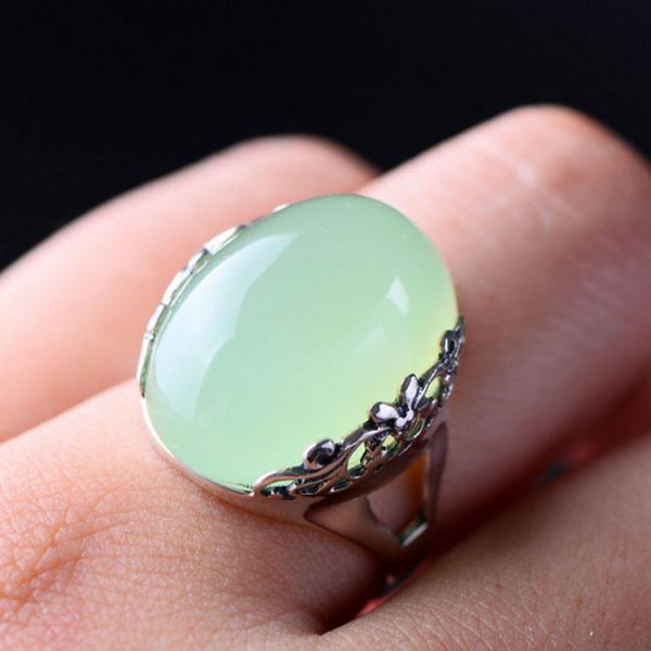 Retro Design Women Thai 925 Sterling Silver Natural Chalcedony Ring (XH036181W)