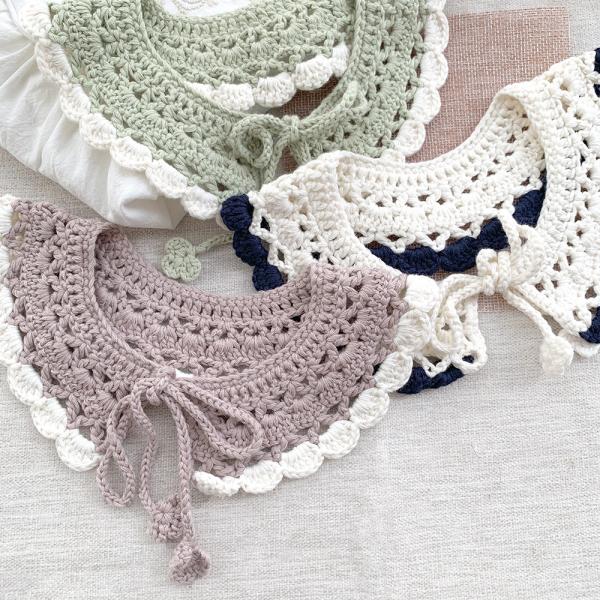 Y-F Hand Crochet Baby Girls Lotus Ruffle Lace Doll Neck Fake Collar for Girls
