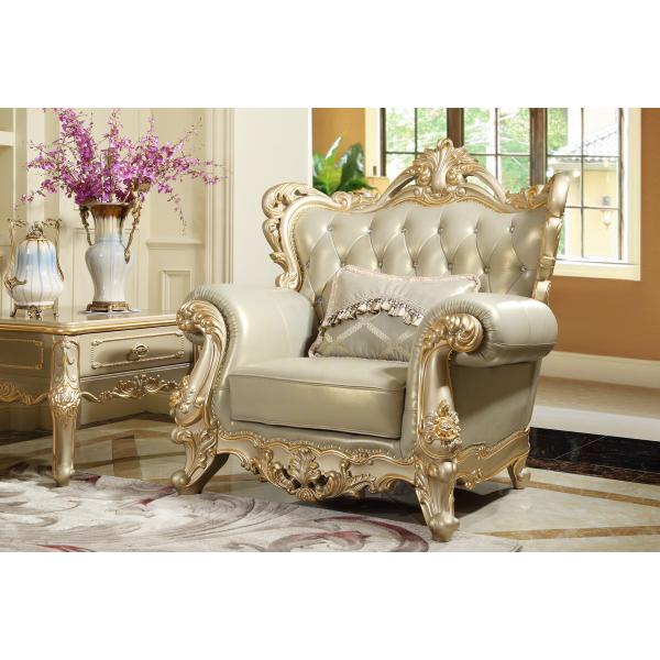 Luxury Living room Furniture European style Leather Sofa set wood flower by Joyful Ever