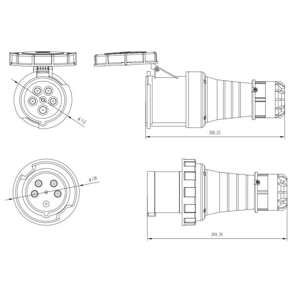 CEE IP67 Industrial Plug 125A 415v Mobile Plug 5pin Industrial Plug Socket Connector Outdoor Waterproof Connector