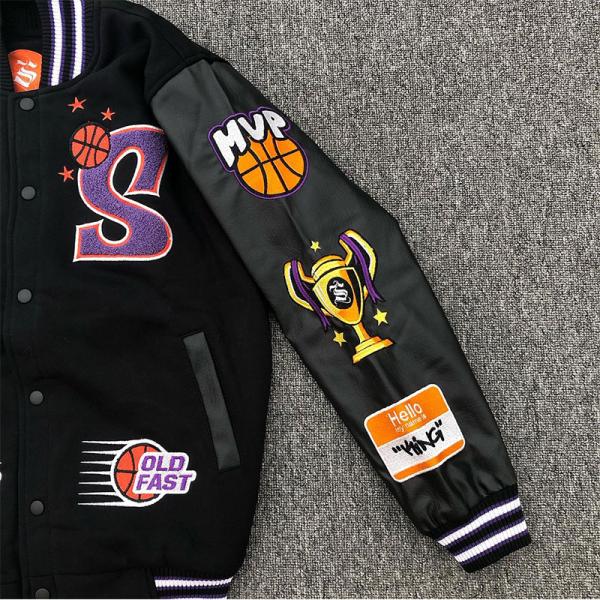 Custom Varsity Jacket Leather Ribbed Sleeve Chenille Embroidery Layer Letter Embroidery Graphic Letterman Varsity Bomber Jacket