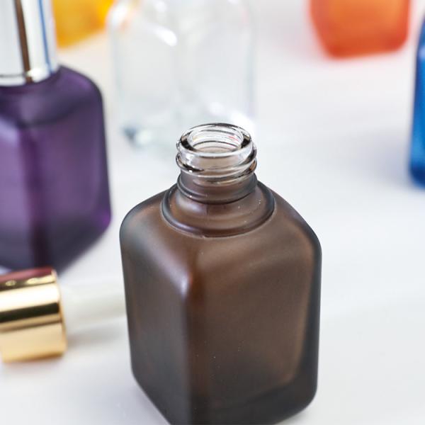 Square Frosted Glass Dropper Bottle 50ml Serum Eye Essential Oil Push Button