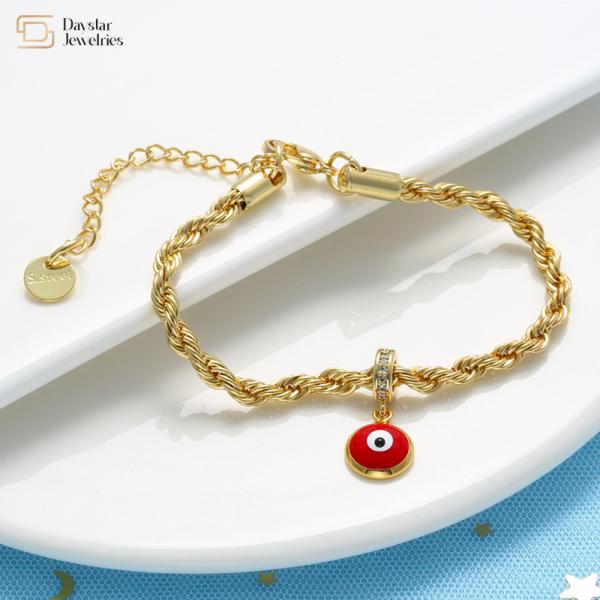 Twisted Gold Plated Stainless Steel Jewelry Enamel Evil Eye Pendant Bracelet