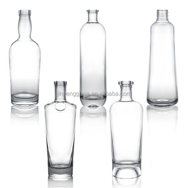 Glass Collar Vodka Whisky Gin Rum Bottle 375 ml 500 ml 700 ml 750 ml 1000 ml with T Cork