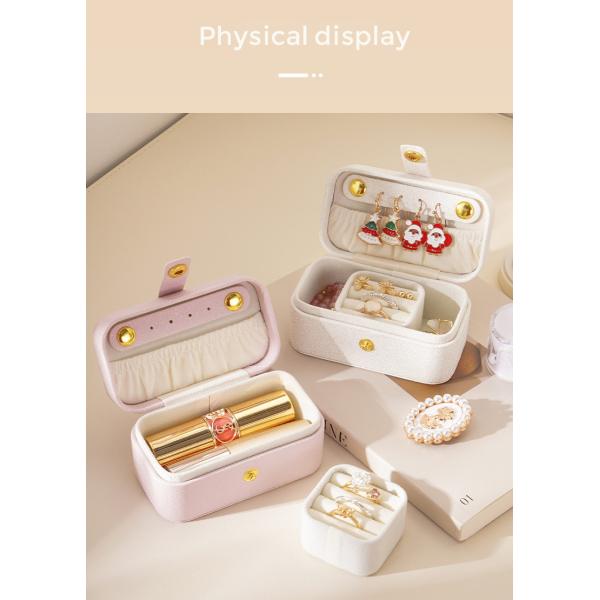 PU Leather Jewelry Storage Box Organizer For Rings Earrings And Lipstick In Place