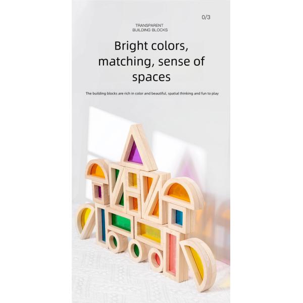 Montessori Wooden Toys Rainbow Sensory Stacking Blocks Acrylic Building Blocks for Kids