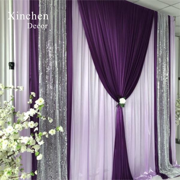 New design double drape white cloth curtains cross valance for wedding Decorative backdrop