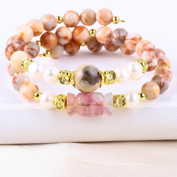 Red Network Stone Handmade Gemstone Jewelry Double Layer Adjustable Bead Bangle