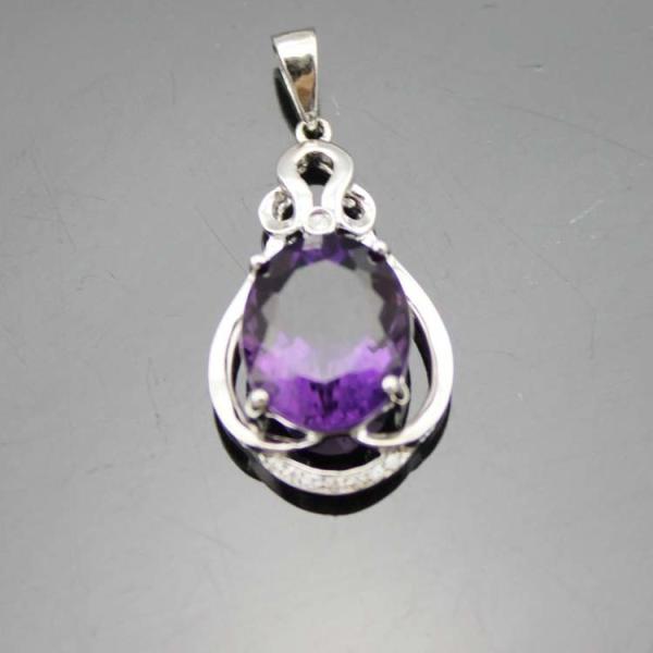 Sterling Silver Jewelry 10mmx12mm Amethyat Cubic Zircon Pendant Necklace (PSJ0391)